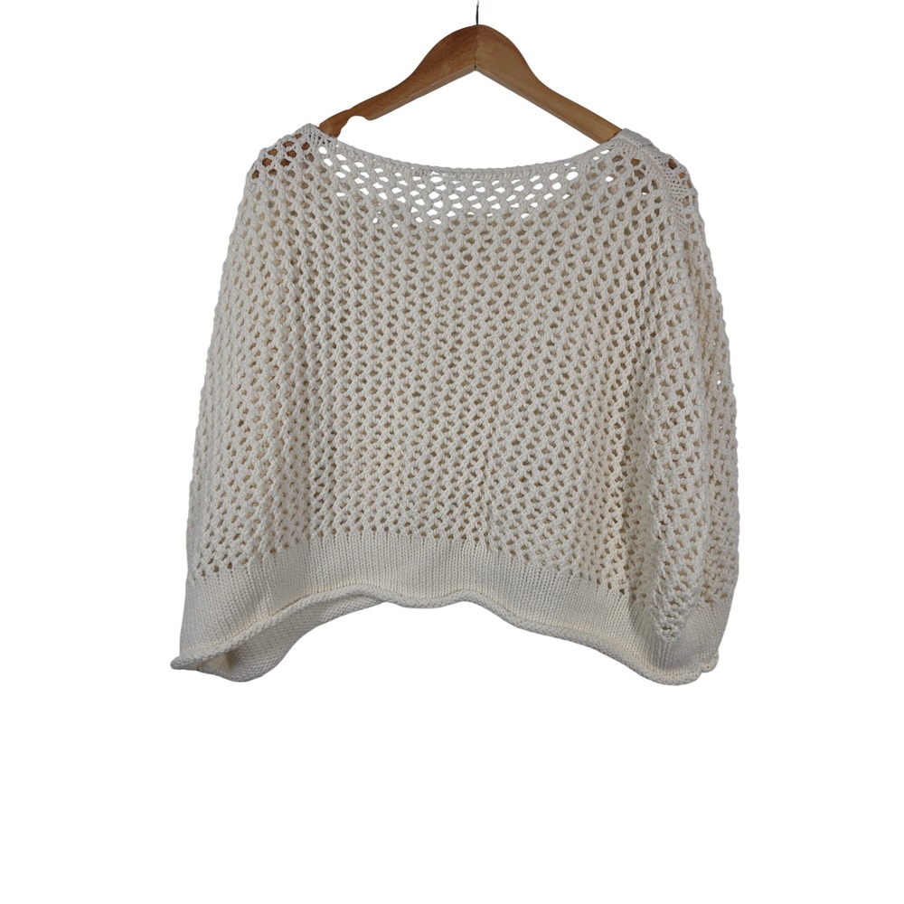 Torrid Womens Ivory Open Knit Crochet Boxy Crop Sweater Dolman Sleeve XL-XXL - Picture 2 of 8